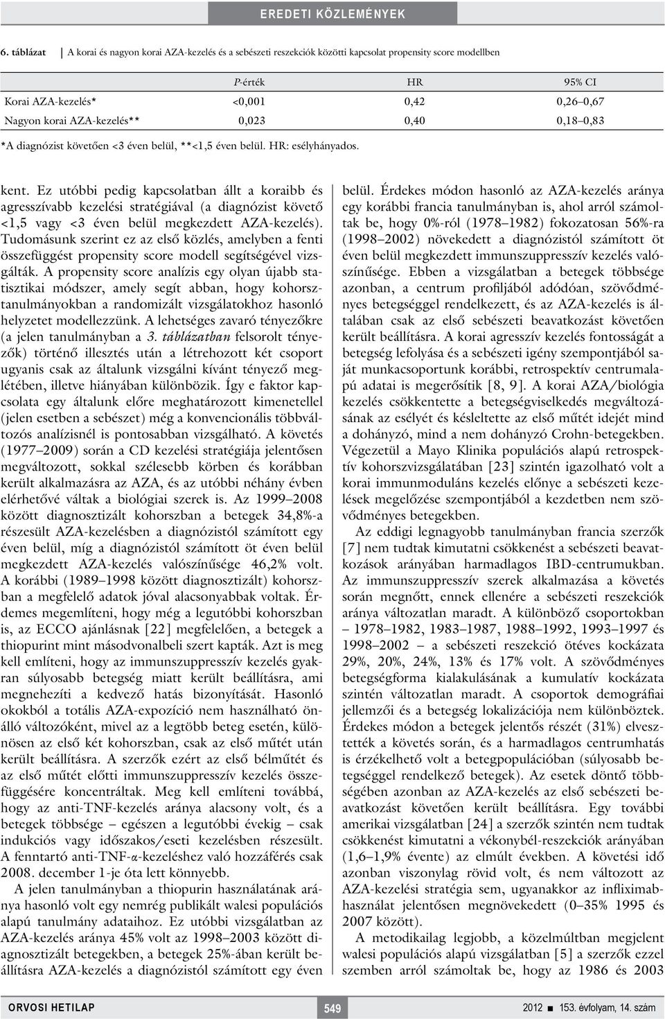 Ez utóbbi pedig kapcsolatban állt a koraibb és agresszívabb kezelési stratégiával (a diagnózist követő <1,5 vagy <3 éven belül megkezdett AZA-kezelés).
