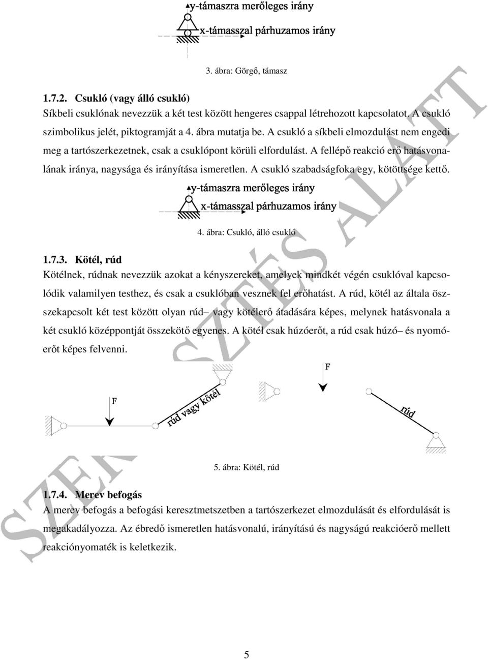 4. ár: Csukló, álló csukló 1.7.3. Kötél, rúd Kötélnek, rúdnk nevezzük zokt kénszereket, melek mindkét végén csuklóvl kpcsolódik vlmilen testhez, és csk csuklón vesznek fel erőhtást.