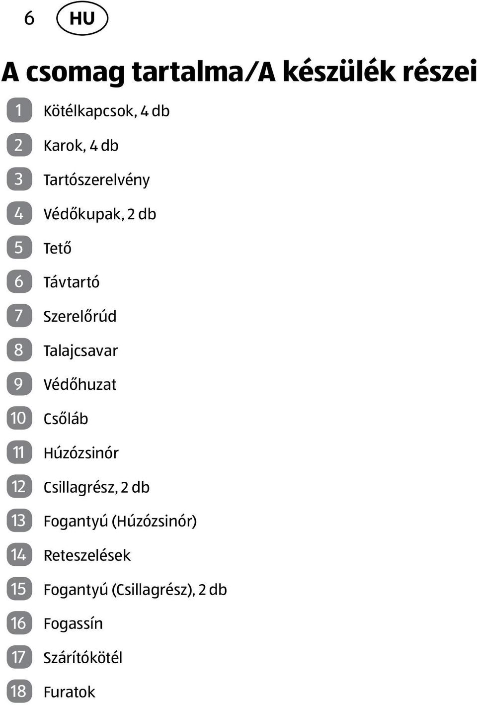 Védőhuzat 10 Csőláb 11 Húzózsinór 12 Csillagrész, 2 db 13 Fogantyú (Húzózsinór)