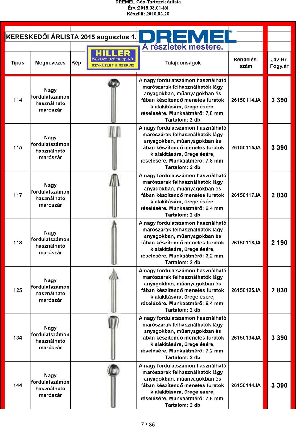 Munkaátmérő: 7,8 mm, Tartalom: 2 2615114JA 3 39 115 Nagy fordulaton használható A nagy fordulaton használható ak felhasználhatók lágy anyagokban, műanyagokban és fában készítendő menetes furatok