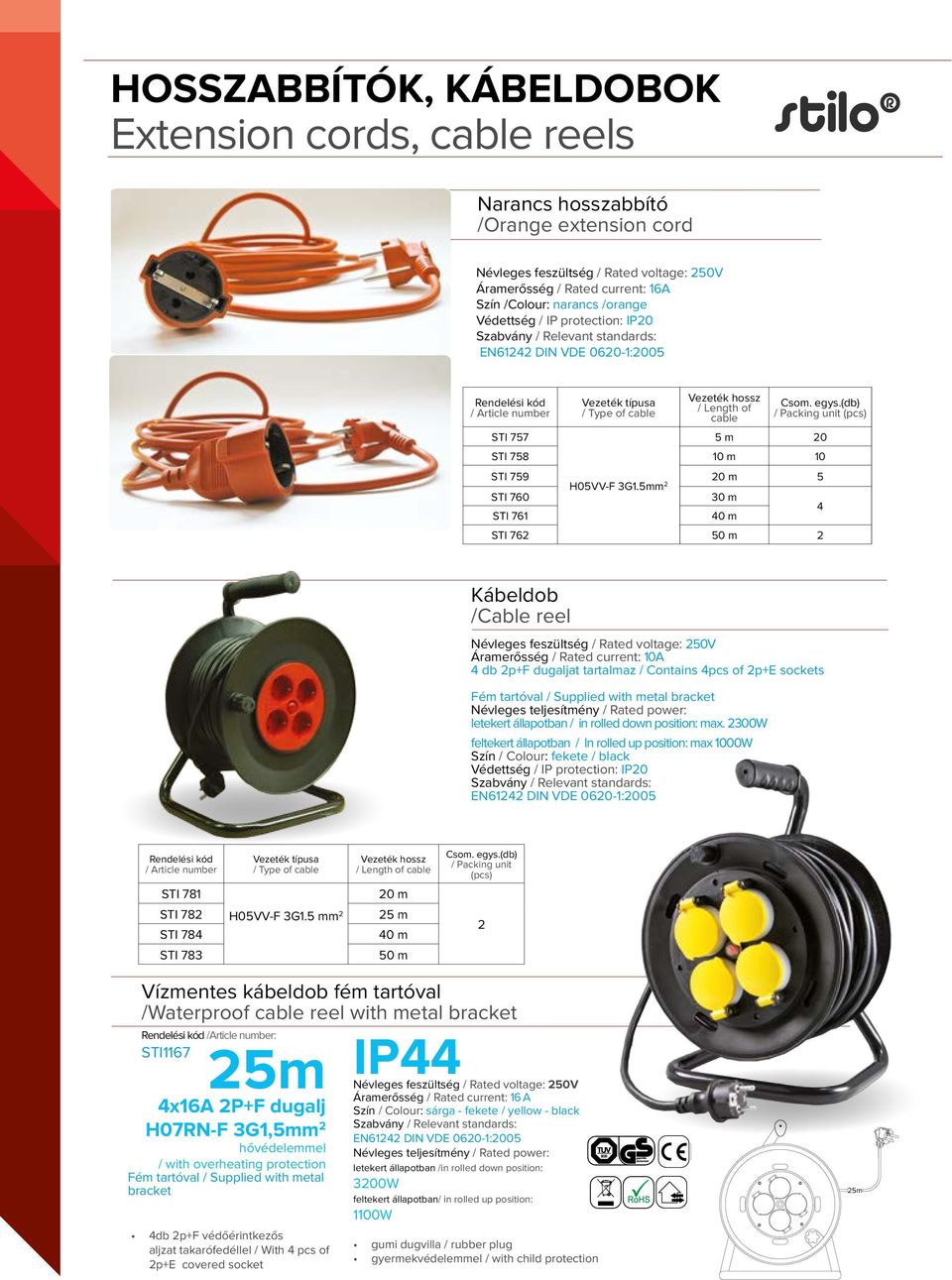 (db) / Packing unit (pcs) 5 m STI 758 10 m 10 STI 759 m 5 H05VV-F G1.