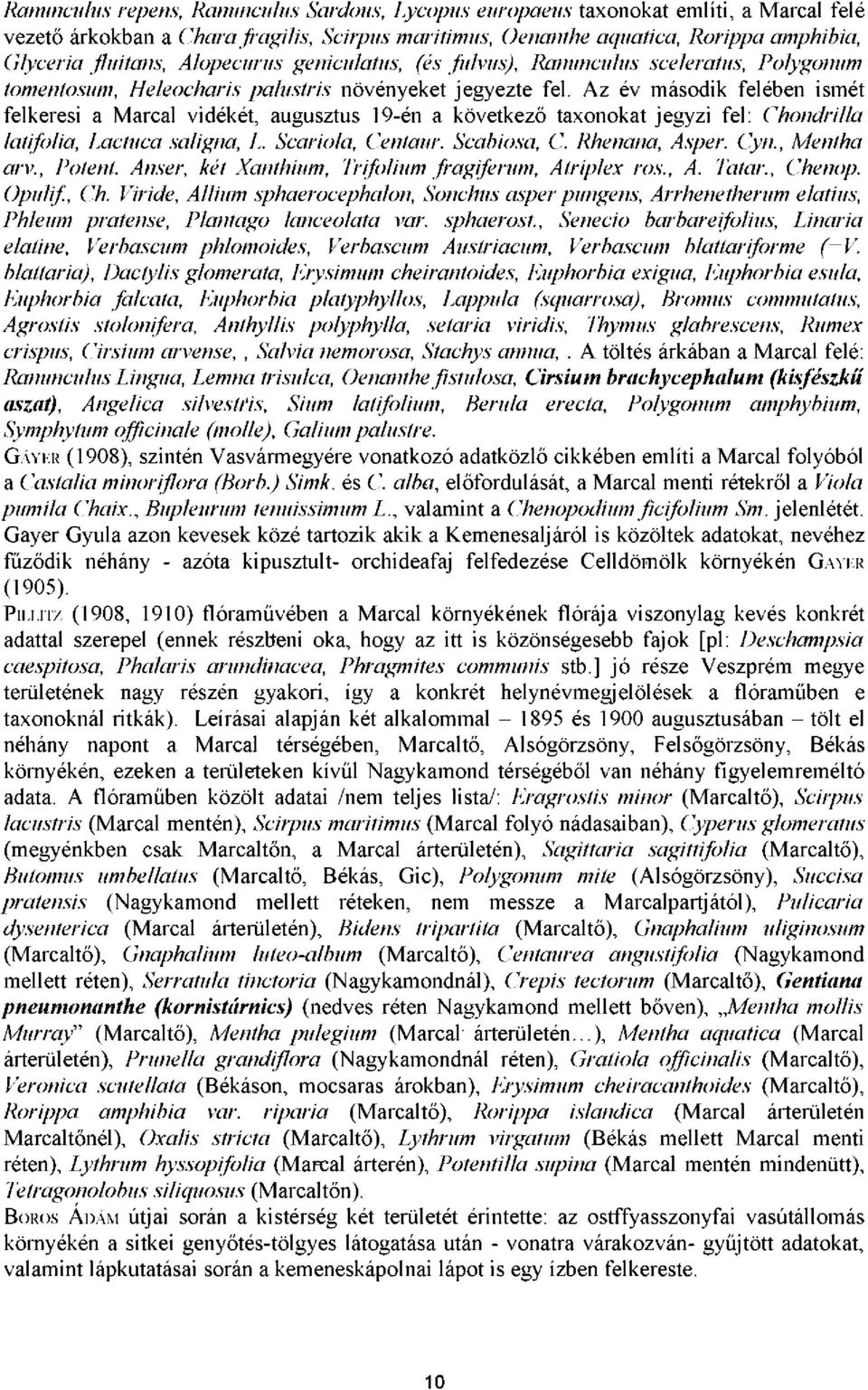 Az év második felében ismét felkeresi a Marcal vidékét, augusztus 19-én a következő taxonokat jegyzi fel: Chondrilla latifolia, Lactuca saligna, L. Scariola, Centaur. Scabiosa, C. Rhenana, Asper. Cyn.