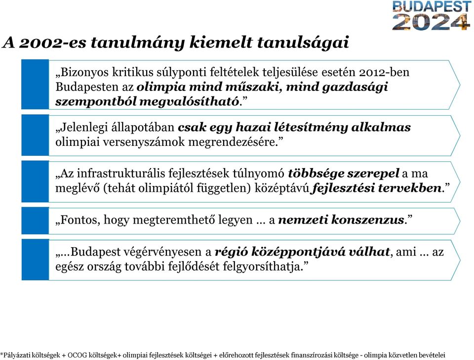 Az infrastrukturális fejlesztések túlnyomó többsége szerepel a ma meglévő (tehát olimpiától független) középtávú fejlesztési tervekben.