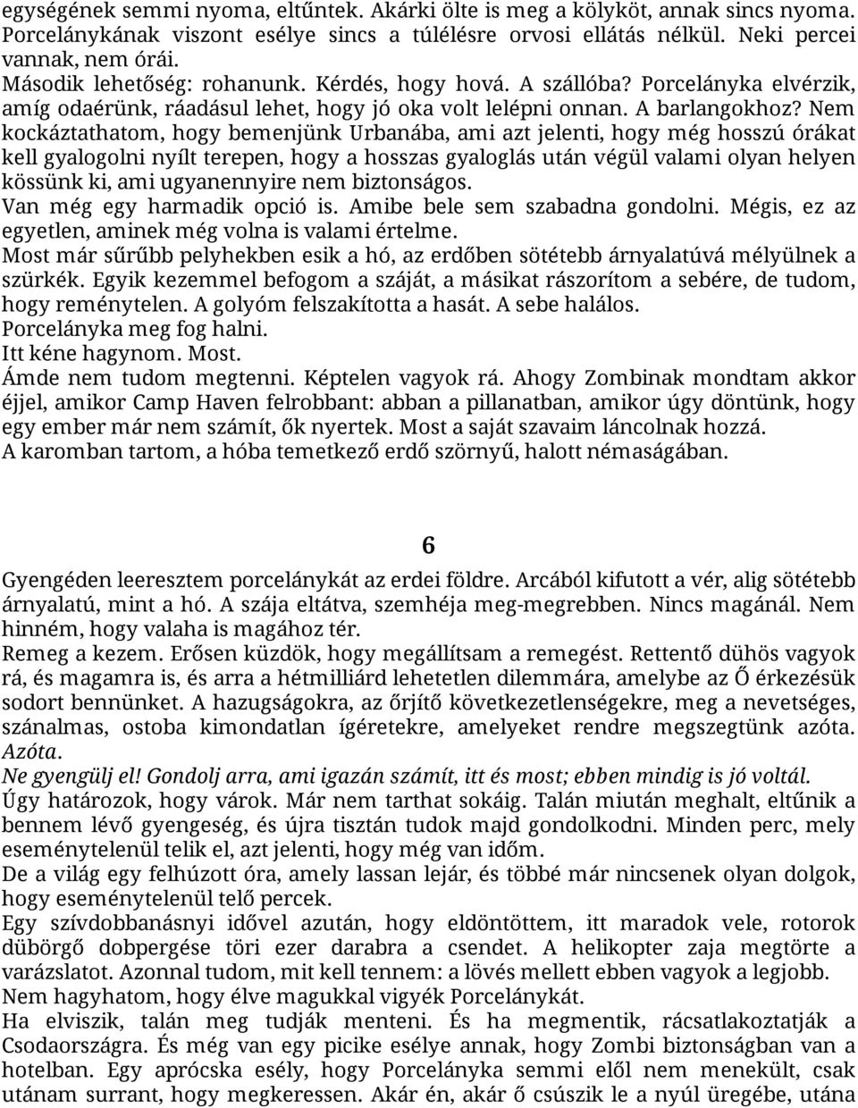 Nem kockáztathatom, hogy bemenjünk Urbanába, ami azt jelenti, hogy még hosszú órákat kell gyalogolni nyílt terepen, hogy a hosszas gyaloglás után végül valami olyan helyen kössünk ki, ami