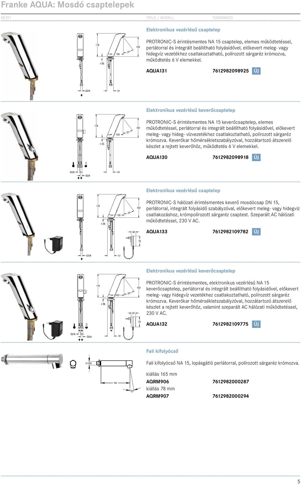 AQUA131 7612982098925 ÚJ Elektronikus vezérlésű keverőcsaptelep PROTRONIC-S érintésmentes NA 15 keverőcsaptelep, elemes működtetéssel, perlátorral és integrált beállítható folyásidővel, előkevert