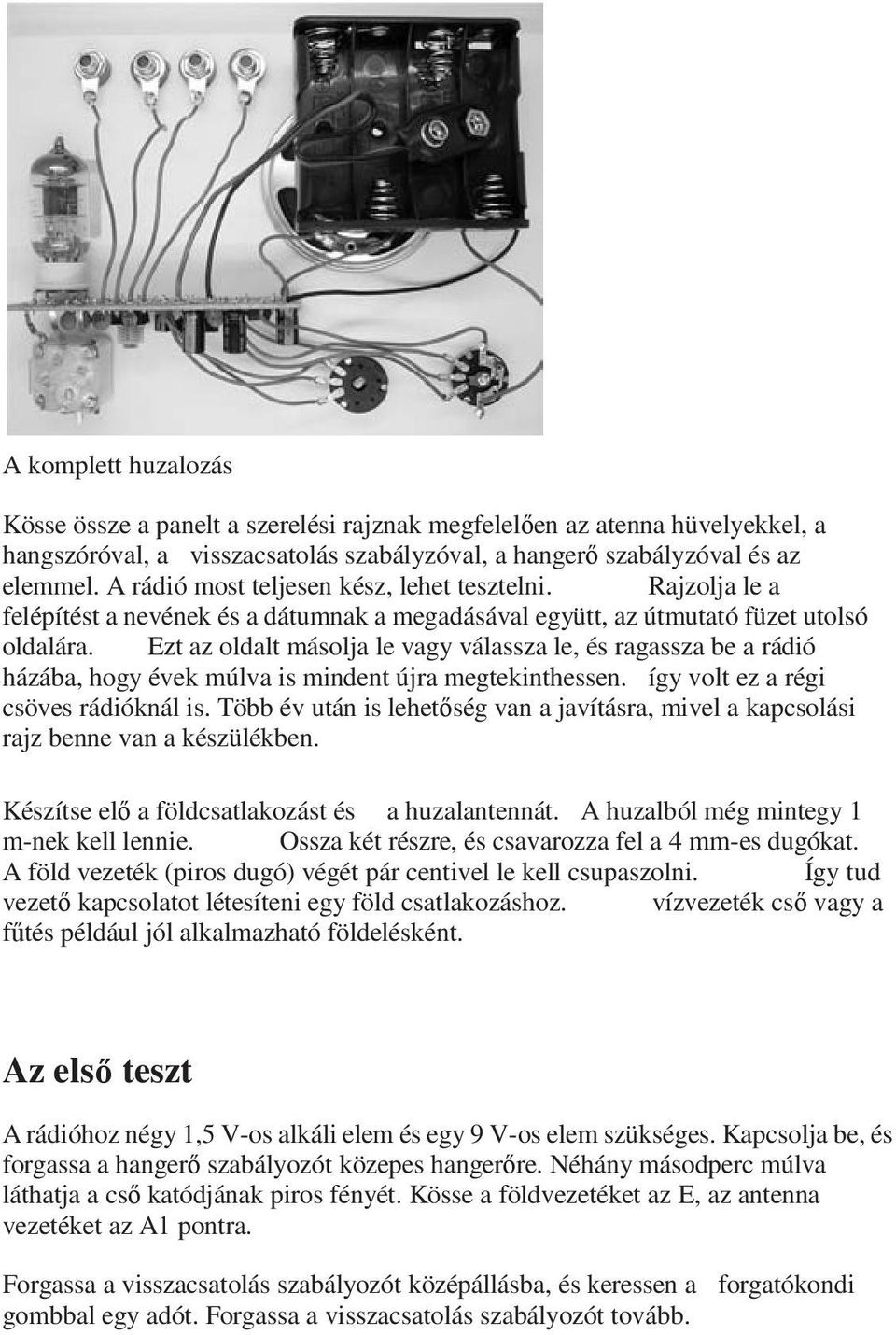 Ezt az oldalt másolja le vagy válassza le, és ragassza be a rádió házába, hogy évek múlva is mindent újra megtekinthessen. így volt ez a régi csöves rádióknál is.