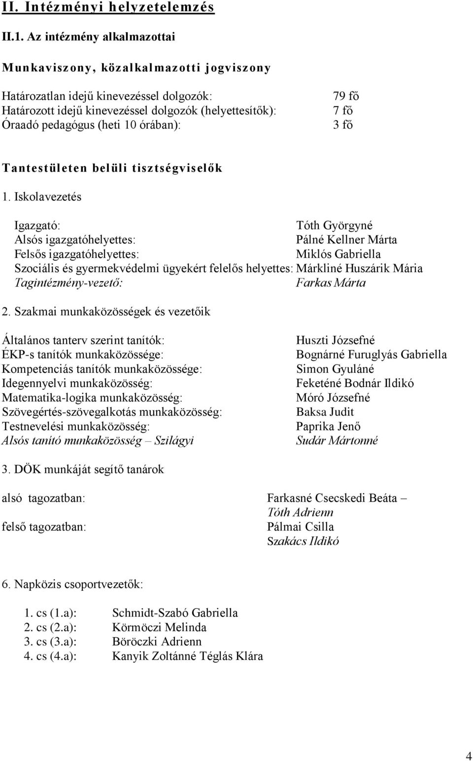 órában): 79 fő 7 fő 3 fő Tantestületen belüli tisztségviselők 1.
