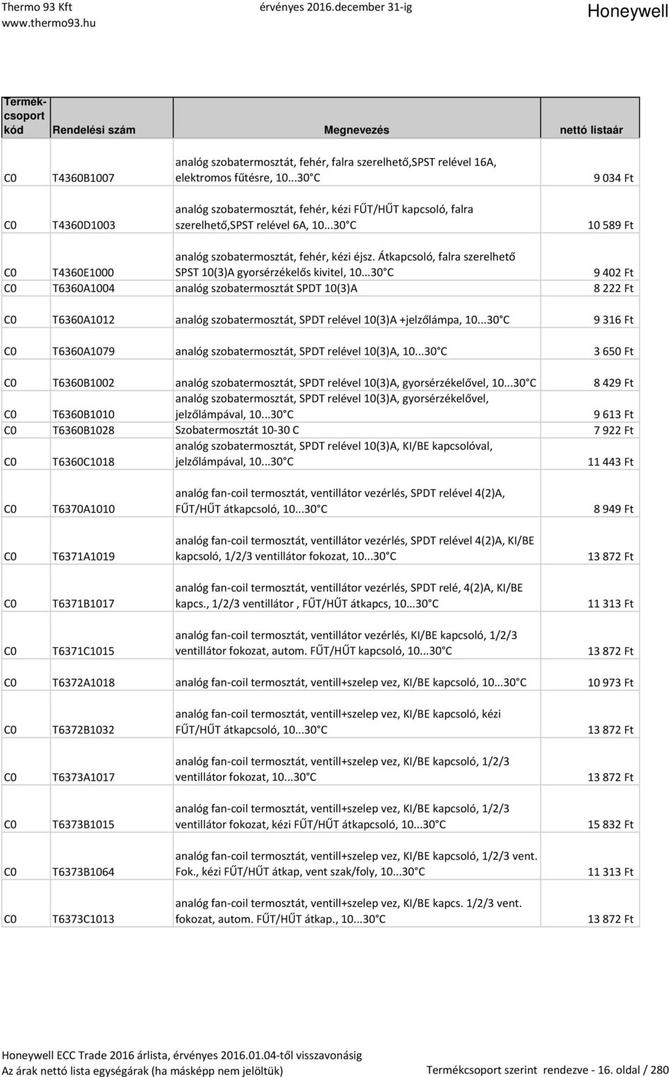 Átkapcsoló, falra szerelhető C0 T4360E1000 SPST 10(3)A gyorsérzékelős kivitel, 10.