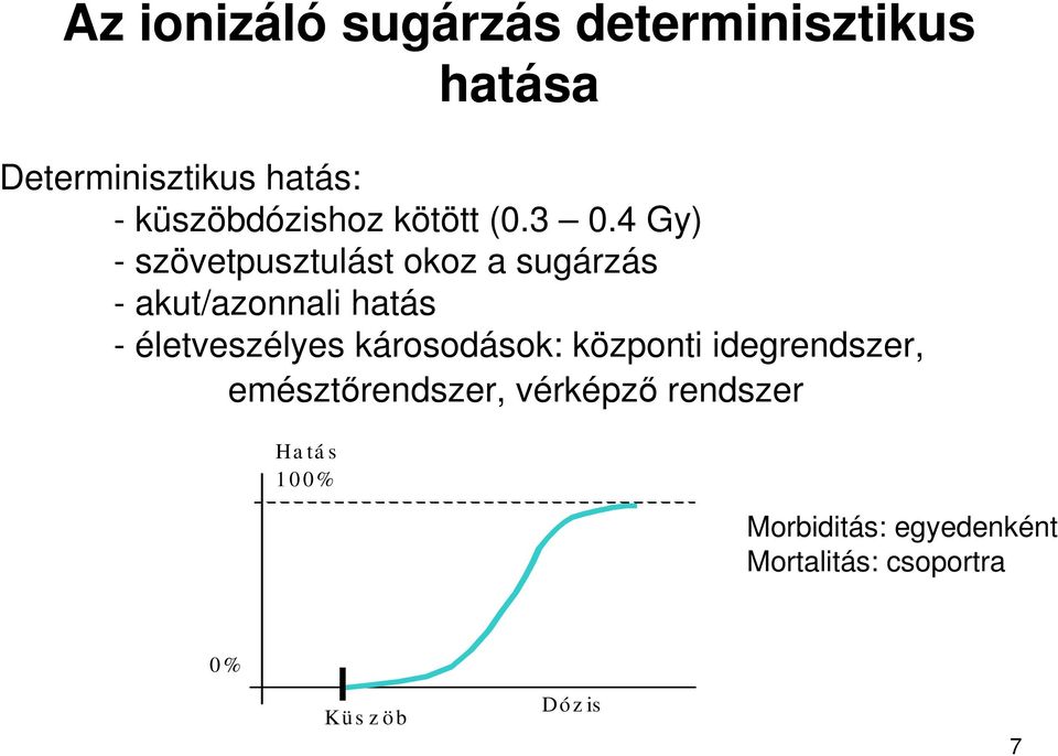 4 Gy) - szövetpusztulást okoz a sugárzás - akut/azonnali hatás - életveszélyes