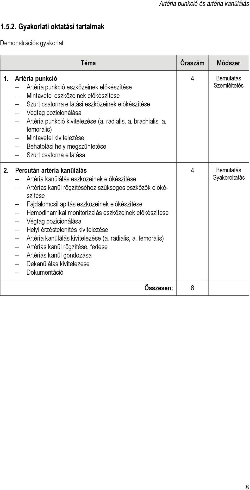 radialis, a. brachialis, a. femoralis) Mintavétel kivitelezése Behatolási hely megszüntetése Szúrt csatorna ellátása 2.