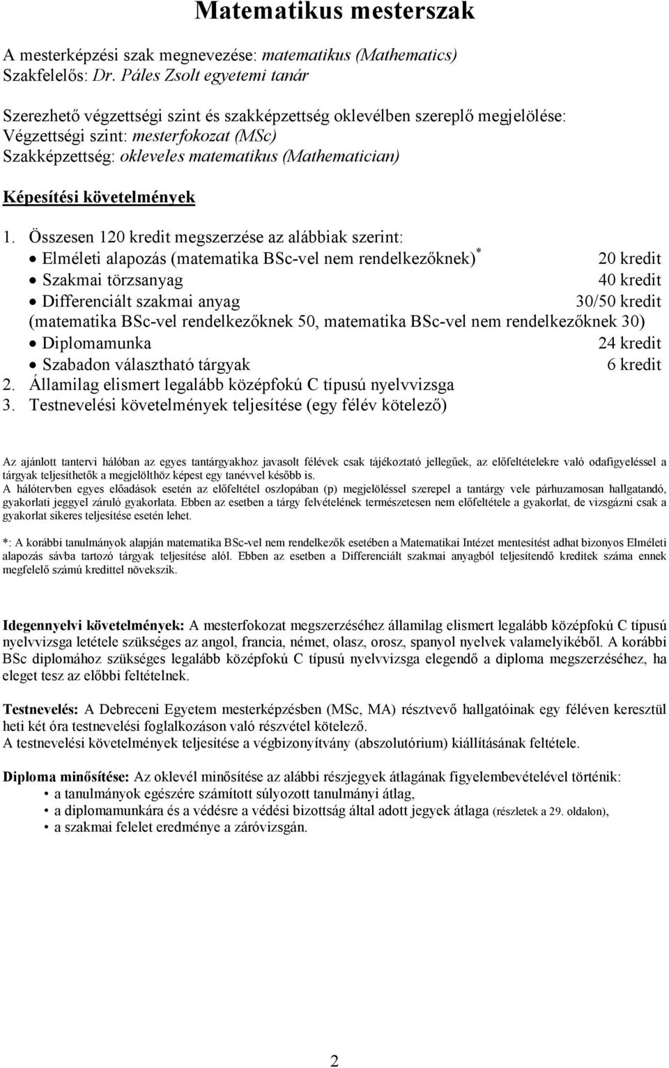 Képesítési követelmények 1.