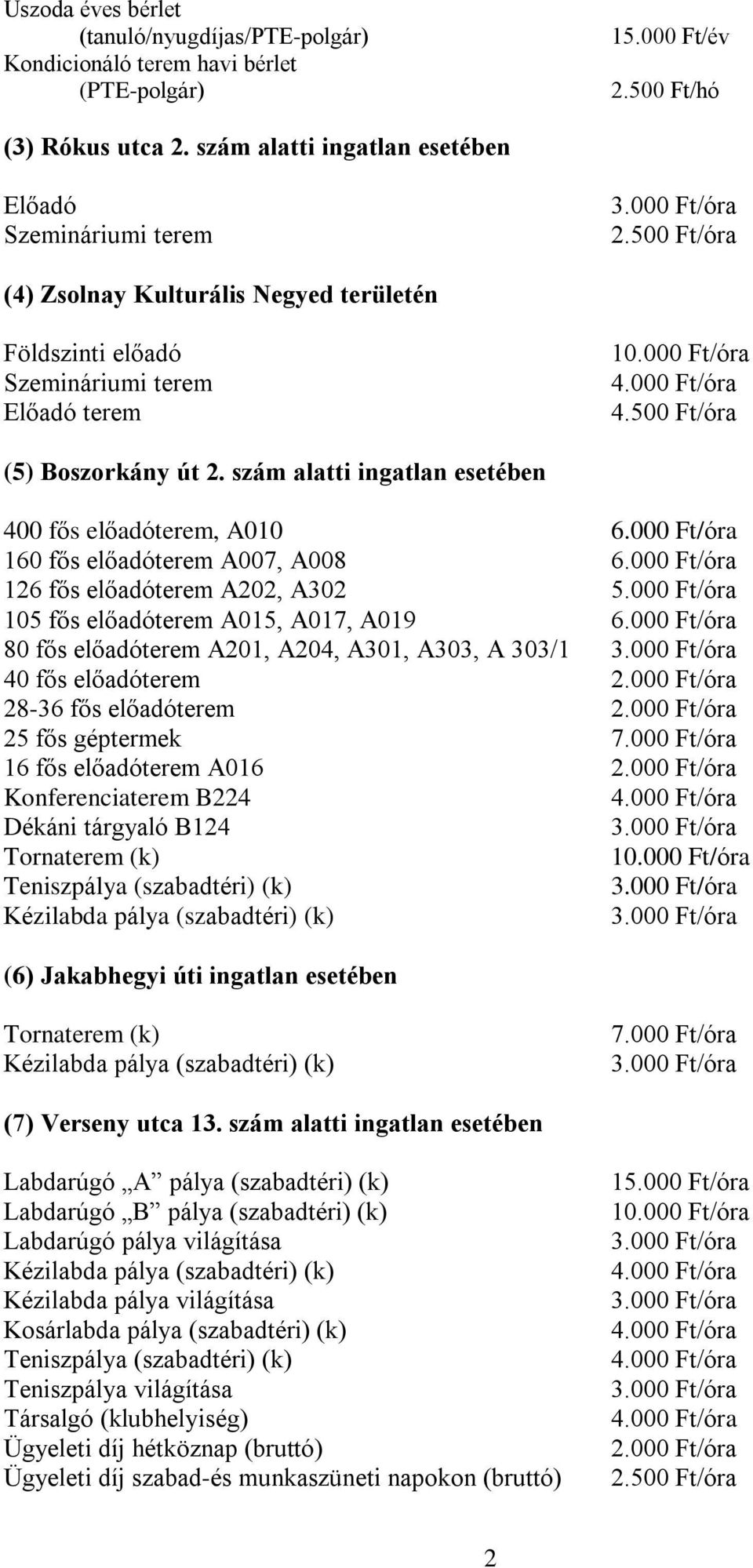 szám alatti ingatlan esetében 400 fős előadóterem, A010 6.000 Ft/óra 160 fős előadóterem A007, A008 6.000 Ft/óra 126 fős előadóterem A202, A302 105 fős előadóterem A015, A017, A019 6.