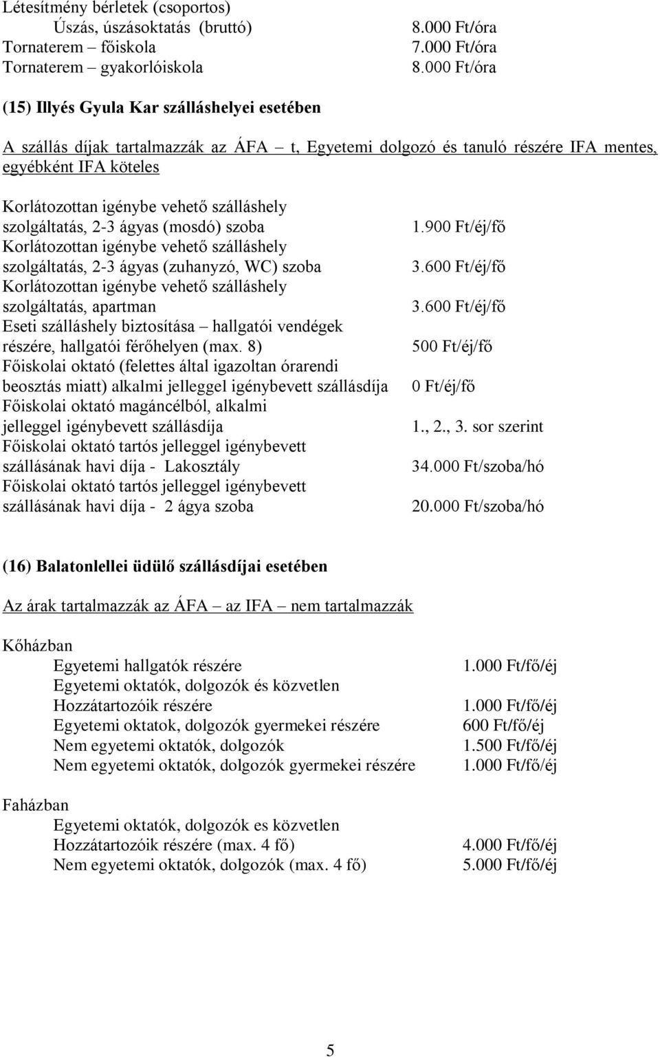 szálláshely szolgáltatás, 2-3 ágyas (mosdó) szoba Korlátozottan igénybe vehető szálláshely szolgáltatás, 2-3 ágyas (zuhanyzó, WC) szoba Korlátozottan igénybe vehető szálláshely szolgáltatás, apartman