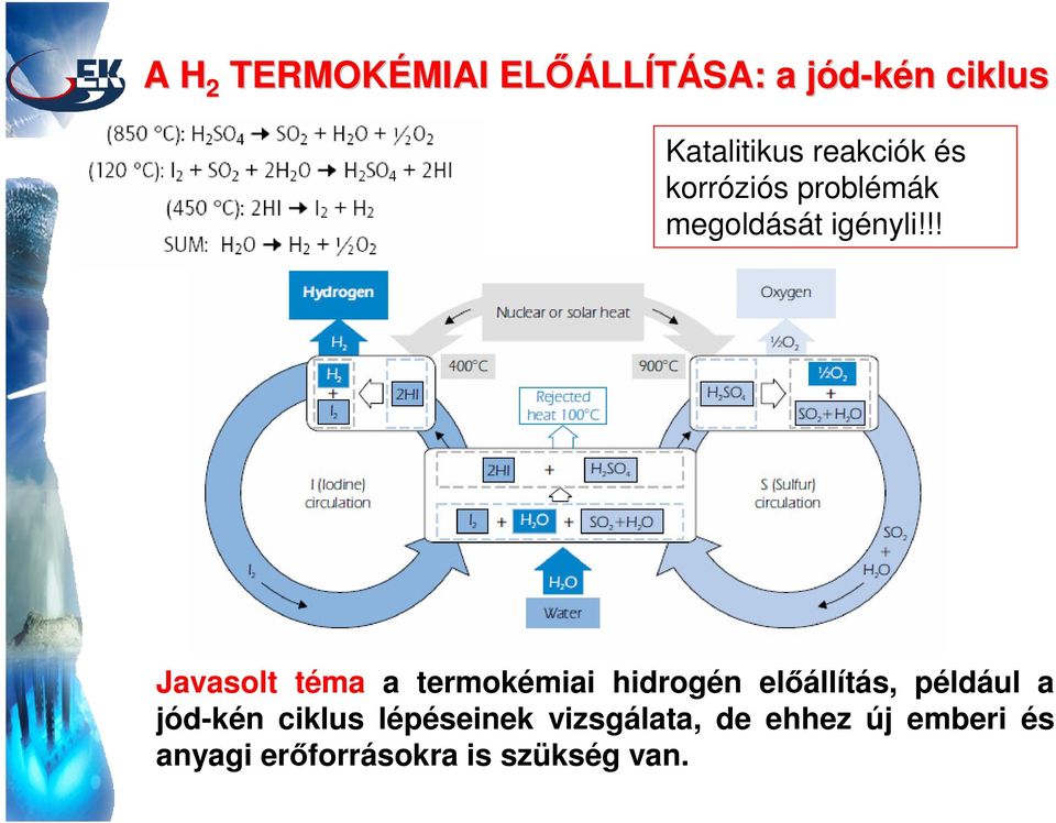!! Javasolt téma a termokémiai hidrogén előállítás, például a jód-kén
