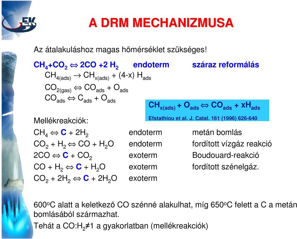 Mellékreakciók: Efstathiou et al. J. Catal.