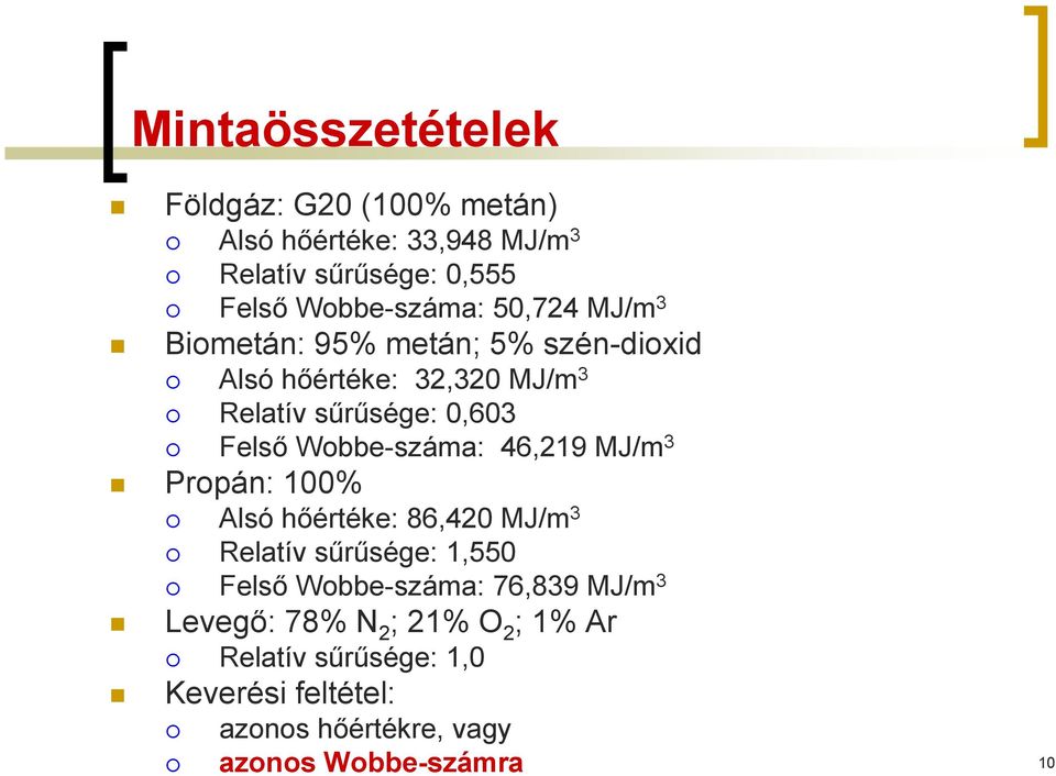 Wobbe-száma: 46,219 MJ/m 3 Propán: 100% Alsó hőértéke: 86,420 MJ/m 3 Relatív sűrűsége: 1,550 Felső Wobbe-száma: