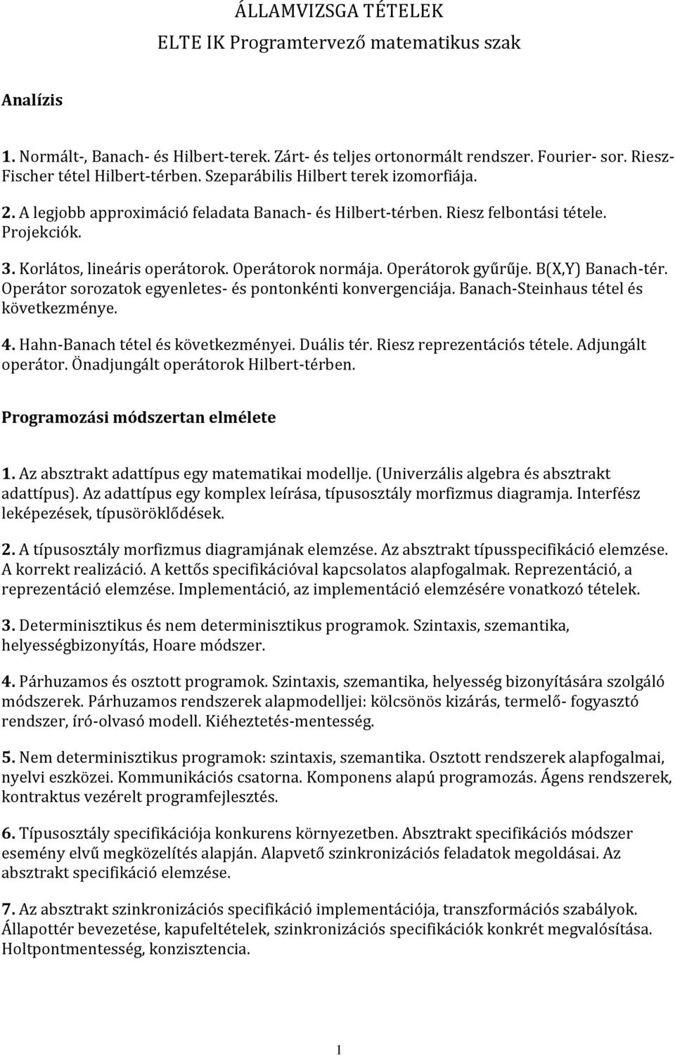 ÁLLAMVIZSGA TÉTELEK ELTE IK Programtervező matematikus szak - PDF Ingyenes  letöltés