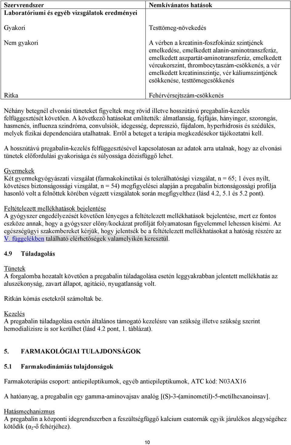 Fehérvérsejtszám-csökkenés Néhány betegnél elvonási tüneteket figyeltek meg rövid illetve hosszútávú pregabalin-kezelés felfüggesztését követően.