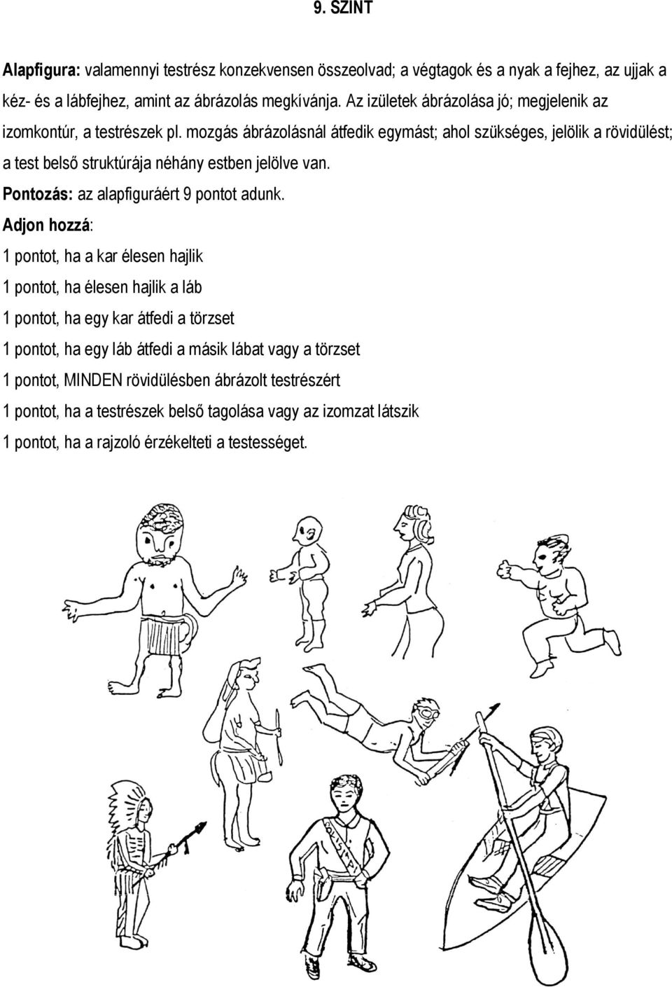 mozgás ábrázolásnál átfedik egymást; ahol szükséges, jelölik a rövidülést; a test belső struktúrája néhány estben jelölve van. Pontozás: az alapfiguráért 9 pontot adunk.