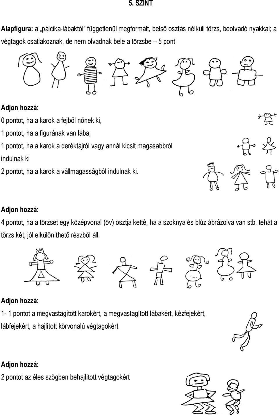 vállmagasságból indulnak ki. 4 pontot, ha a törzset egy középvonal (öv) osztja ketté, ha a szoknya és blúz ábrázolva van stb. tehát a törzs két, jól elkülöníthető részből áll.