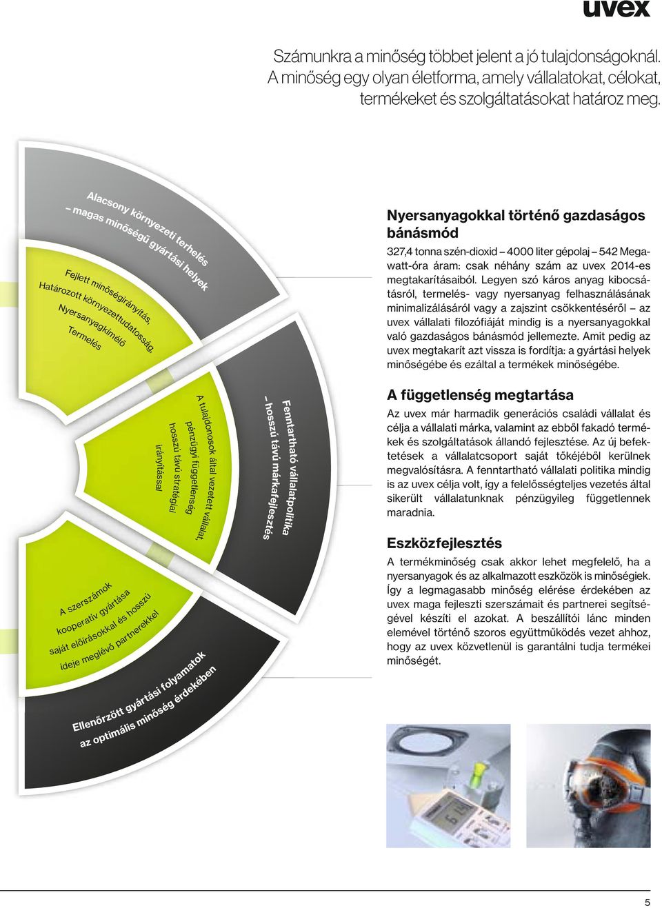 szén-dioxid 4000 liter gépolaj 542 Megawatt-óra áram: csak néhány szám az uvex 2014-es megtakarításaiból.