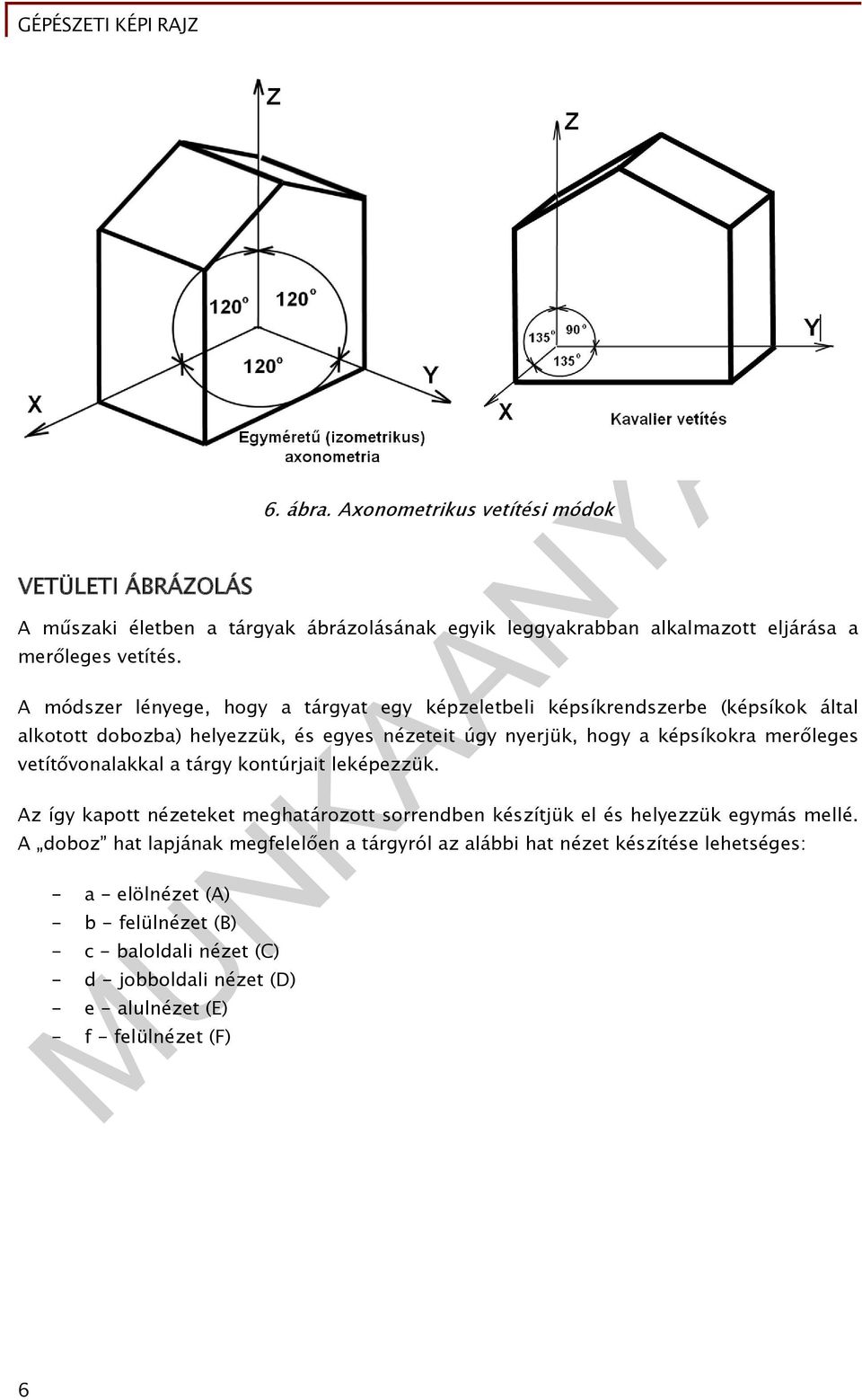 vetítővonalakkal a tárgy kontúrjait leképezzük. Az így kapott nézeteket meghatározott sorrendben készítjük el és helyezzük egymás mellé.