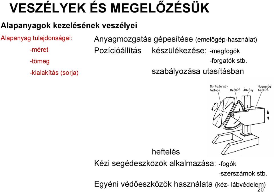 Pozícióállítás készülékezése: -megfogók -forgatók stb.