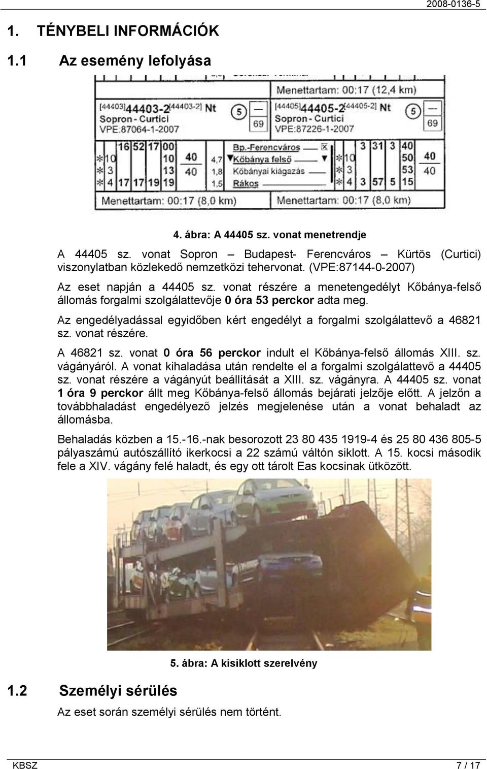 Az engedélyadással egyidőben kért engedélyt a forgalmi szolgálattevő a 46821 sz. vonat részére. A 46821 sz. vonat 0 óra 56 perckor indult el Kőbánya-felső állomás XIII. sz. vágányáról.