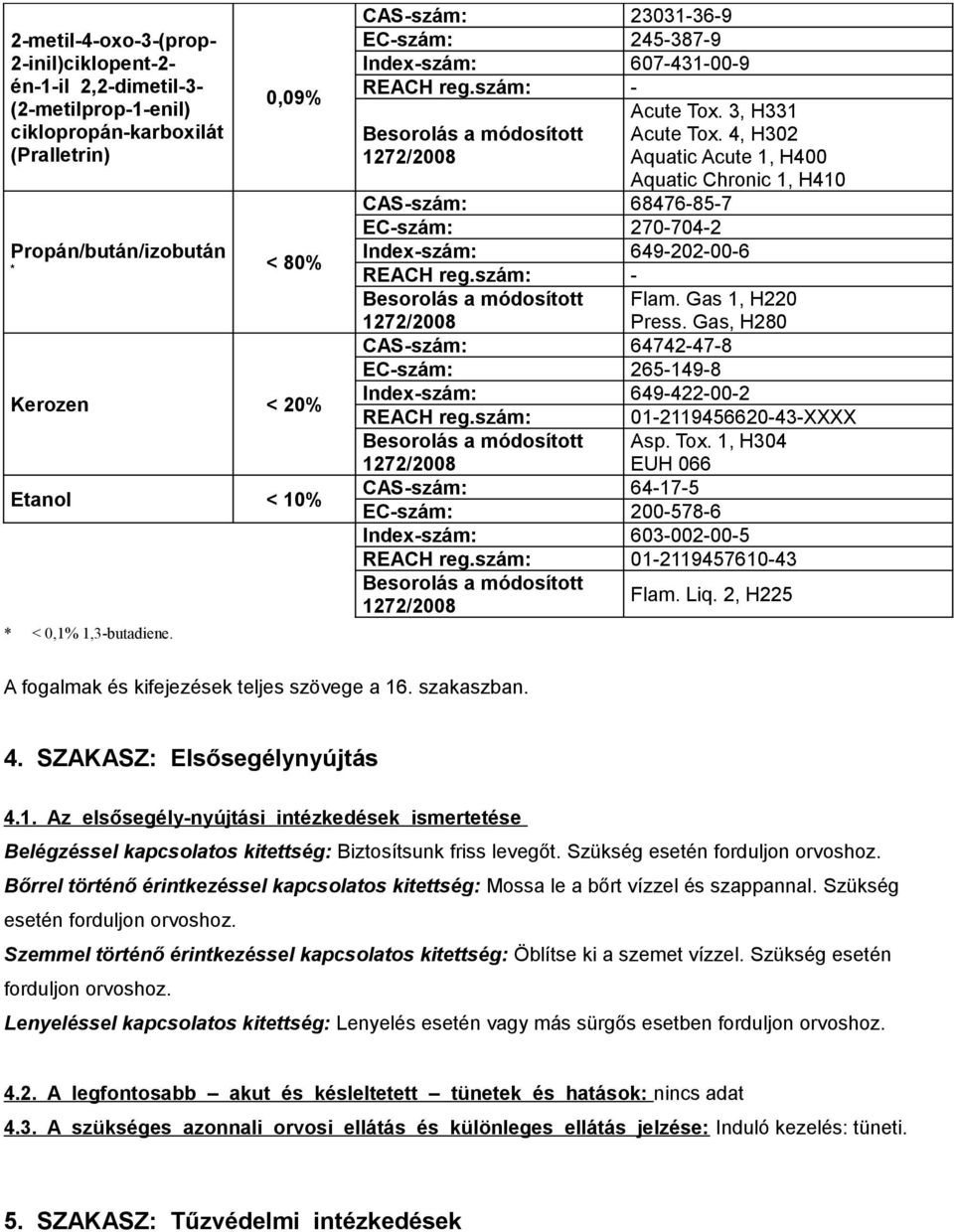 4, H302 Aquatic Acute 1, H400 Aquatic Chronic 1, H410 CAS-szám: 68476-85-7 EC-szám: 270-704-2 Index-szám: 649-202-00-6 REACH reg.