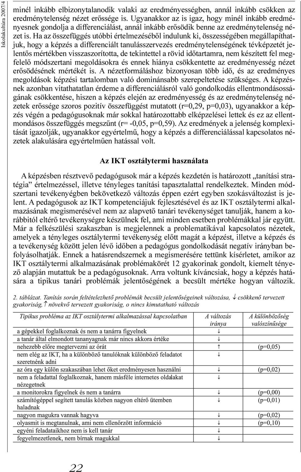 Ha az összefüggés utóbbi értelmezésébõl indulunk ki, összességében megállapíthatjuk, hogy a képzés a differenciált tanulásszervezés eredménytelenségének tévképzetét jelentõs mértékben