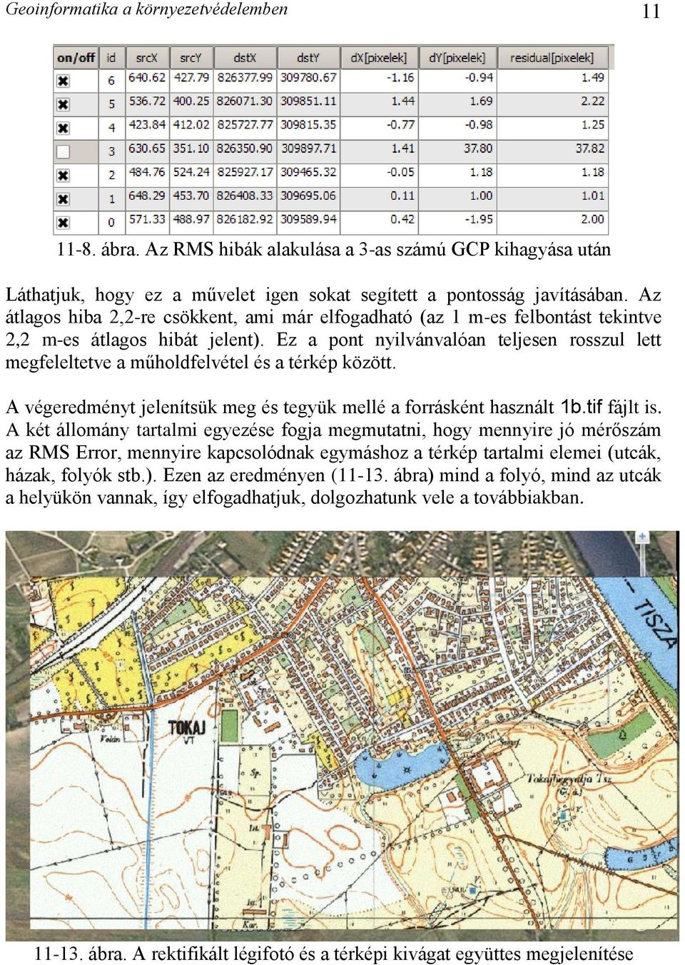 Ez a pont nyilvánvalóan teljesen rosszul lett megfeleltetve a műholdfelvétel és a térkép között. A végeredményt jelenítsük meg és tegyük mellé a forrásként használt 1b.tif fájlt is.