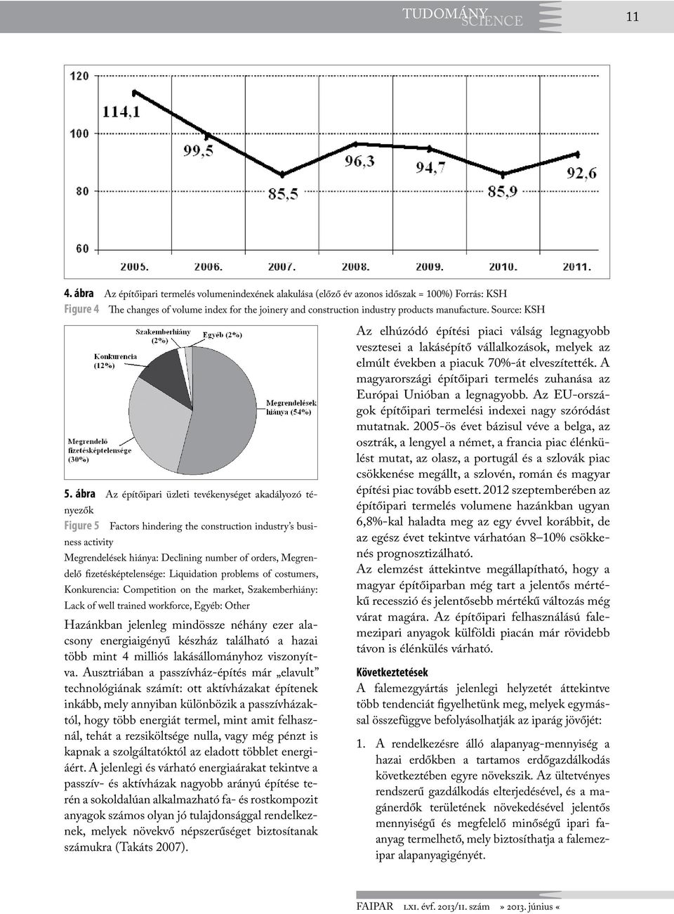 ábra Az építőipari üzleti tevékenységet akadályozó tényezők Figure 5 Factors hindering the construction industry s business activity Megrendelések hiánya: Declining number of orders, Megrendelő
