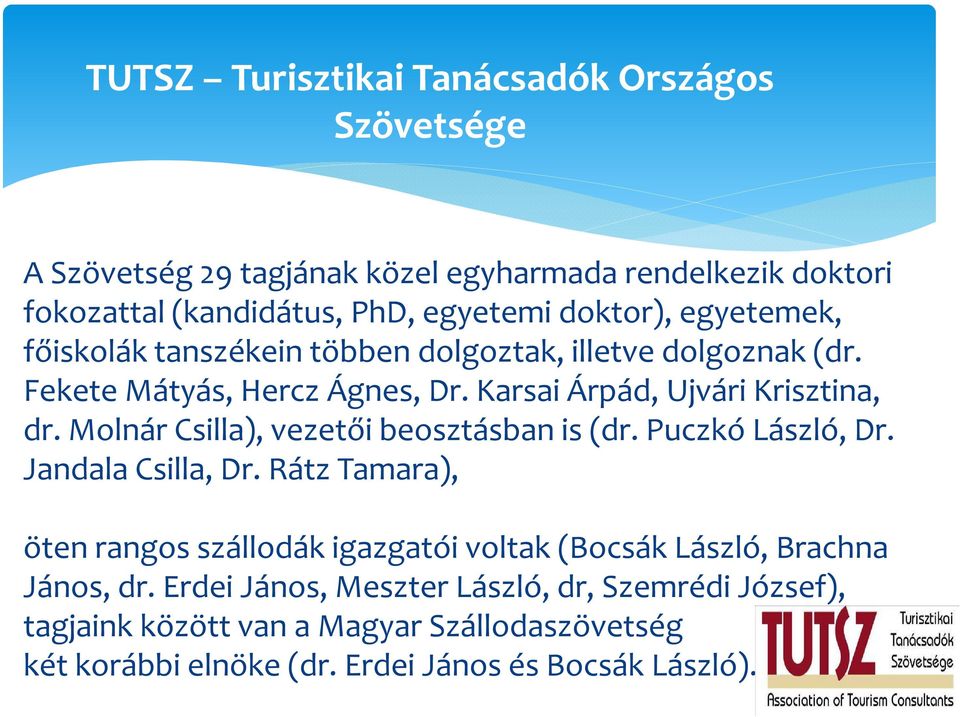 Molnár Csilla), vezetői beosztásban is (dr. Puczkó László, Dr. Jandala Csilla, Dr.