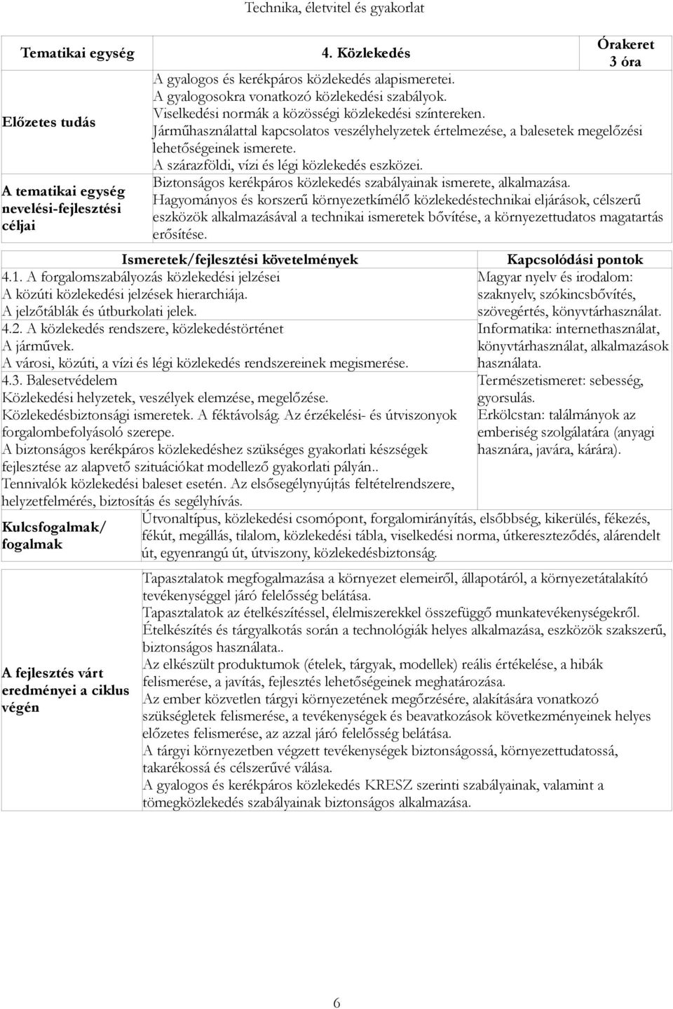 A szárazföldi, vízi és légi közlekedés eszközei. Biztonságos kerékpáros közlekedés szabályainak ismerete, alkalmazása.