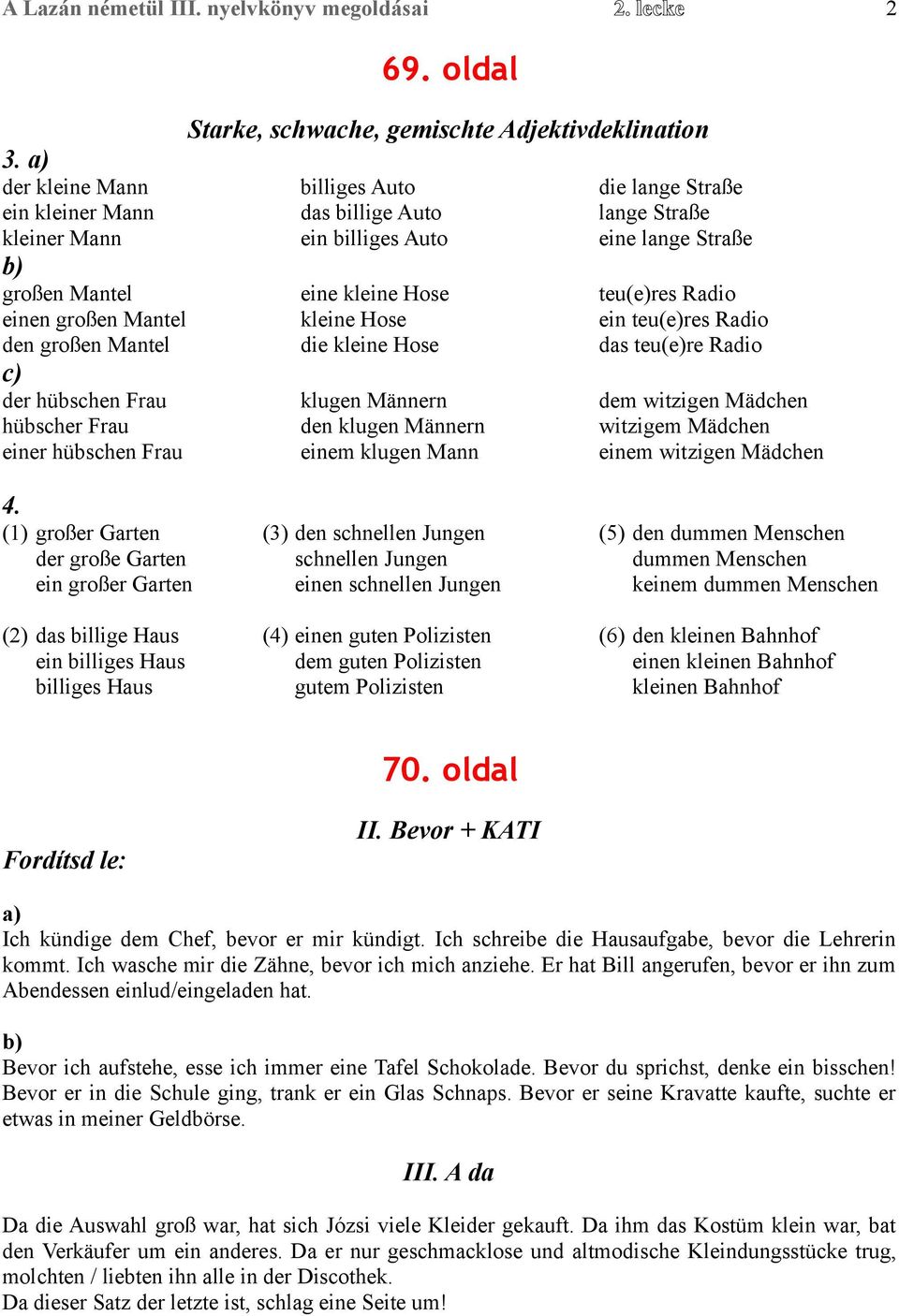 A Lazán németül III. nyelvkönyv 2. leckéjének megoldásai. 66. oldal. 67.  oldal. 68. oldal - PDF Ingyenes letöltés
