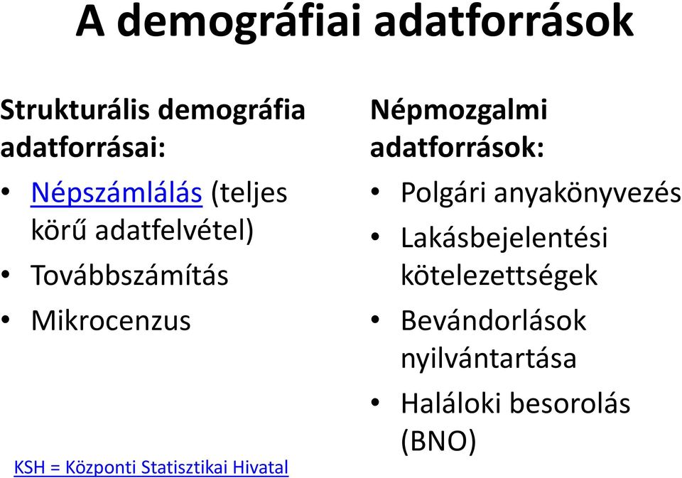 Központi Statisztikai Hivatal Népmozgalmi adatforrások: Polgári