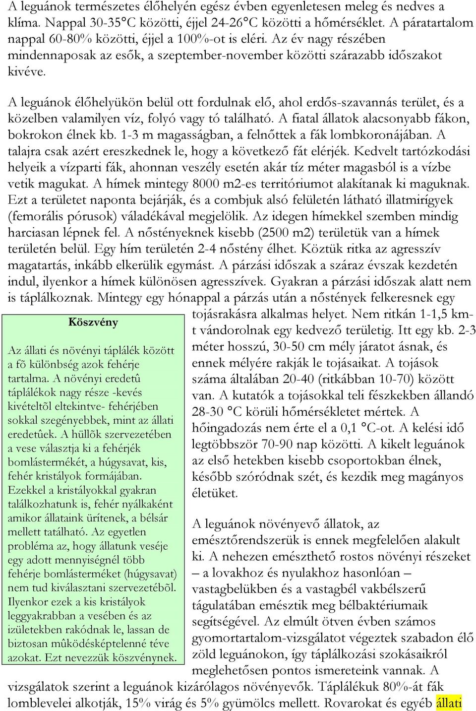 A leguánok élőhelyükön belül ott fordulnak elő, ahol erdős-szavannás terület, és a közelben valamilyen víz, folyó vagy tó található. A fiatal állatok alacsonyabb fákon, bokrokon élnek kb.