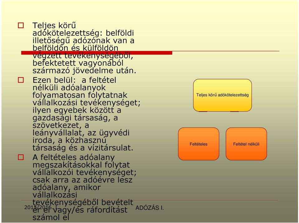 a leányvállalat, az ügyvédi iroda, a közhasznú társaság és a vízitársulat.