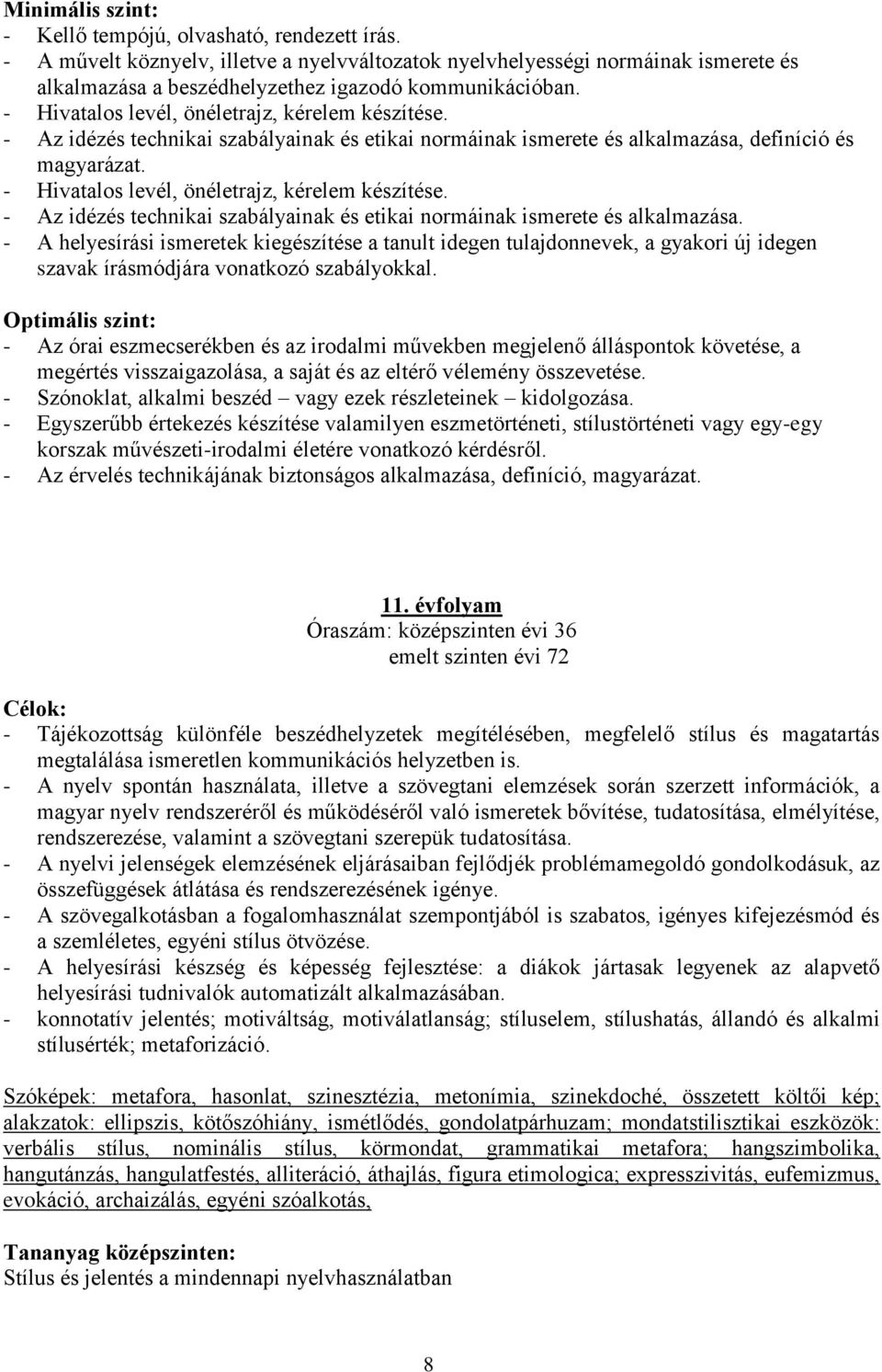 - Az idézés technikai szabályainak és etikai normáinak ismerete és alkalmazása, definíció és magyarázat. - Hivatalos levél, önéletrajz, kérelem készítése.