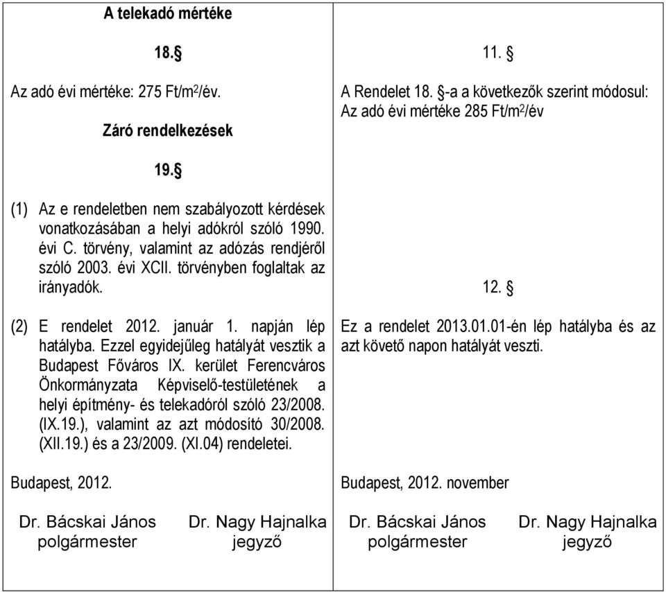 (2) E rendelet 2012. január 1. napján lép hatályba. Ezzel egyidejűleg hatályát vesztik a Budapest Főváros IX.