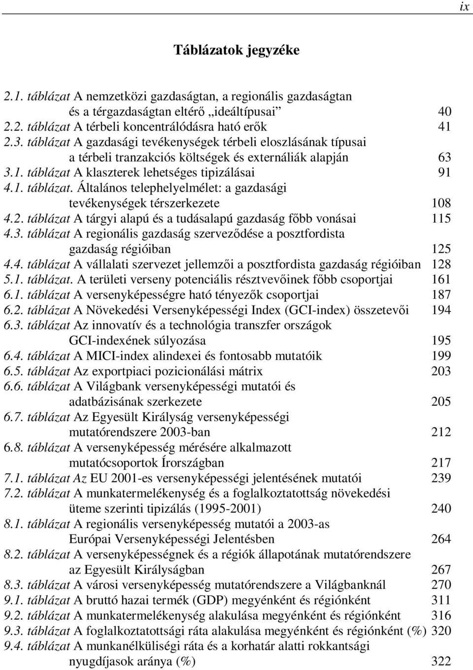 A klaszterek lehetséges tipizálásai 91 4.1. táblázat. Általános telephelyelmélet: a gazdasági tevékenységek térszerkezete 108 4.2. táblázat A tárgyi alapú és a tudásalapú gazdaság főbb vonásai 115 4.