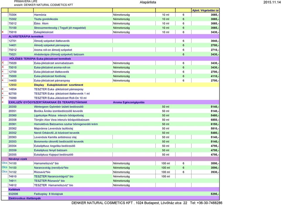 szépeket 6 2710,- 75021 Alvásterápia (Álmodj szépeket) balzsam 6 3430,- HŰLÉSES TERÁPIA Euka-jóközérzet termékek X 75020 Euka-jóközérzet aromabalzsam Németország 6 3430,- X 75010 Euka-jóközéret