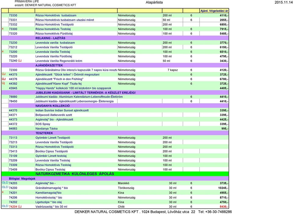 3770,- 73212 Levendula Vanília Testápoló Németország 200 ml 6 6150,- x 73200 Levendula Vanília Testolaj Németország 100 ml 6 6510,- 73220 Levendula Vanília Fürdőolaj Németország 100 ml 6 4795,- 73240