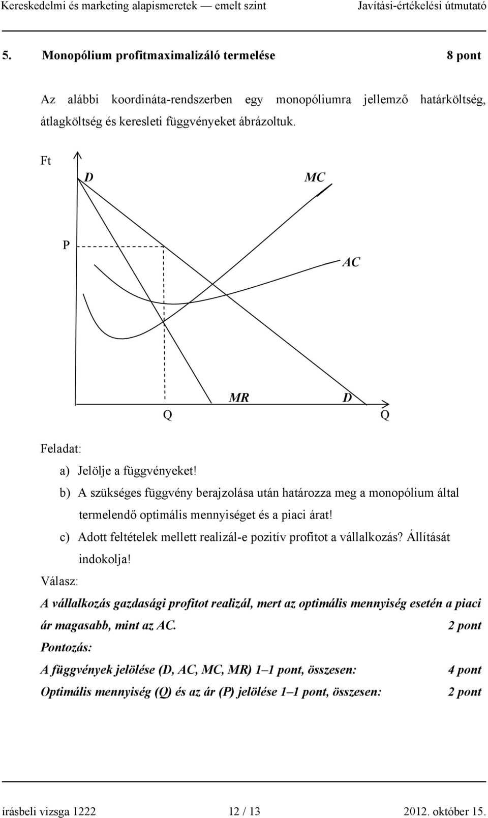 c) Adott feltételek mellett realizál-e pozitív profitot a vállalkozás? Állítását indokolja!