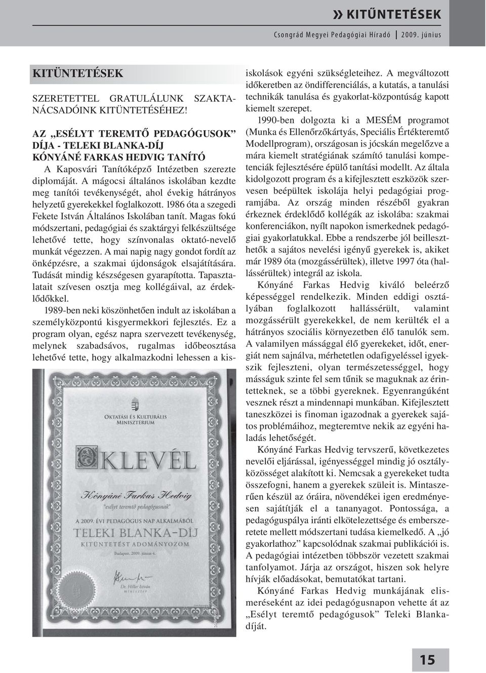 A mágocsi általános iskolában kezdte meg tanítói tevékenységét, ahol évekig hátrányos helyzetű gyerekekkel foglalkozott. 1986 óta a szegedi Fekete István Általános Iskolában tanít.