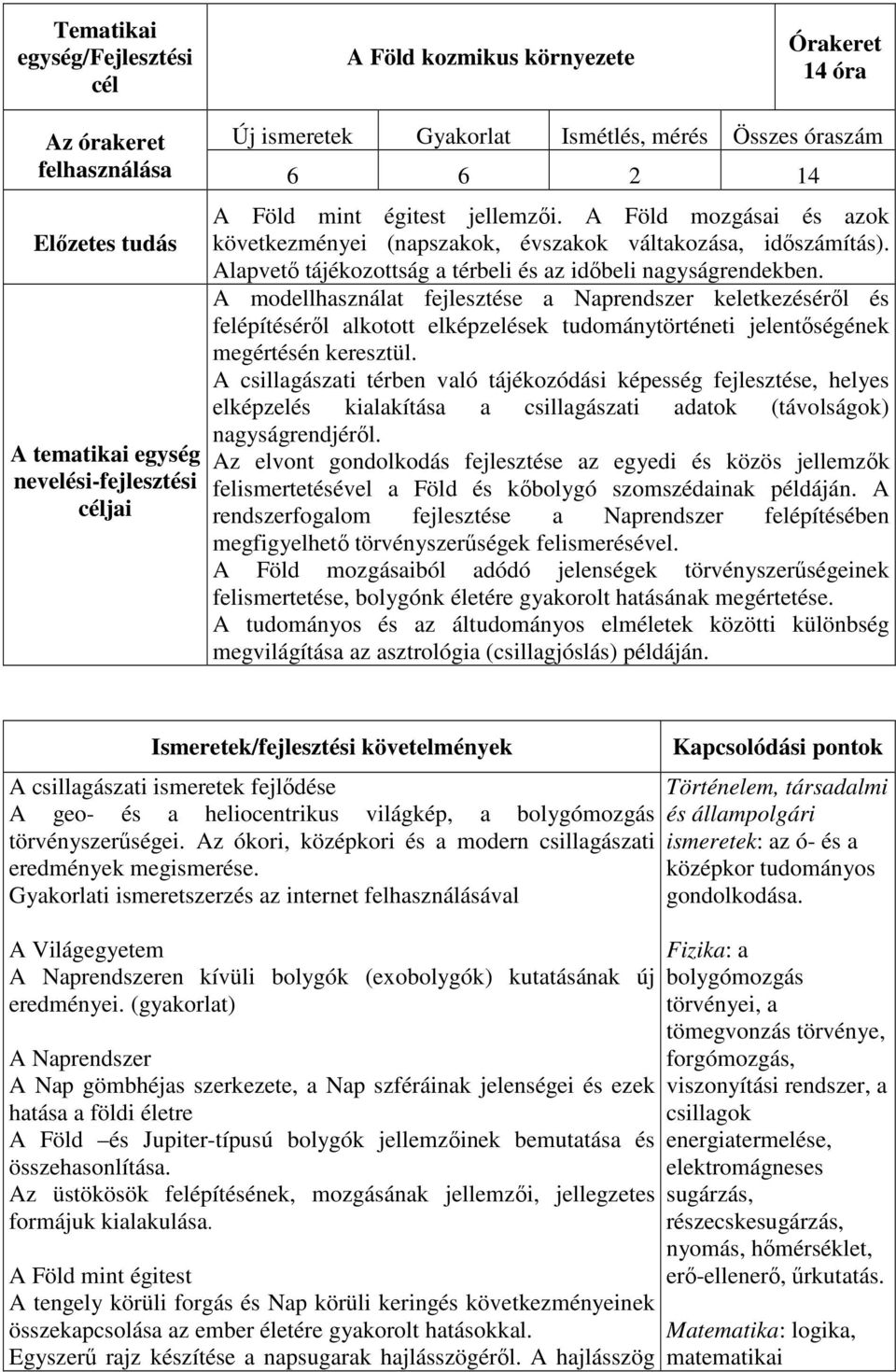 Alapvető tájékozottság a térbeli és az időbeli nagyságrendekben.