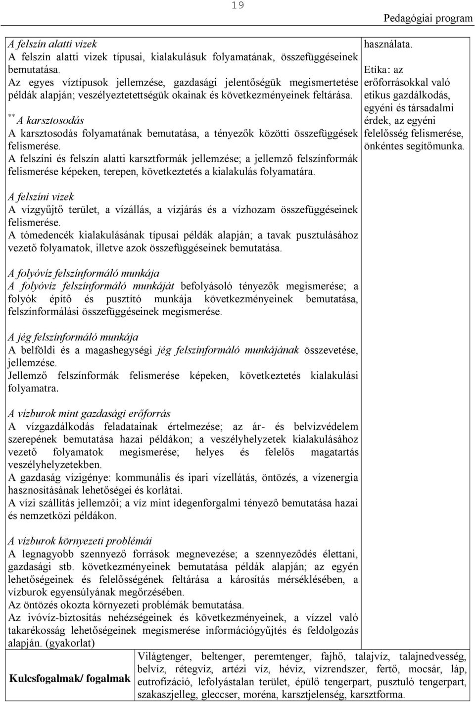 ** A karsztosodás A karsztosodás folyamatának bemutatása, a tényezők közötti összefüggések felismerése.