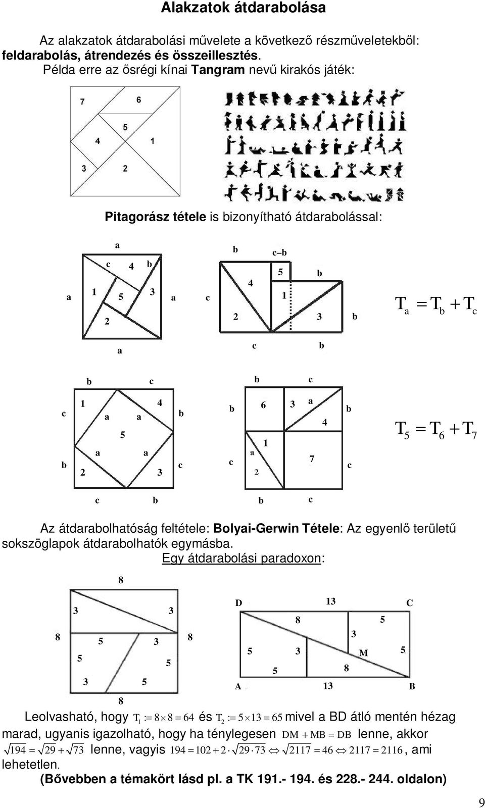 Bolyi-Gerwin Tétele: Az egyenl terület sokszöglpok átdrolhtók egymás.