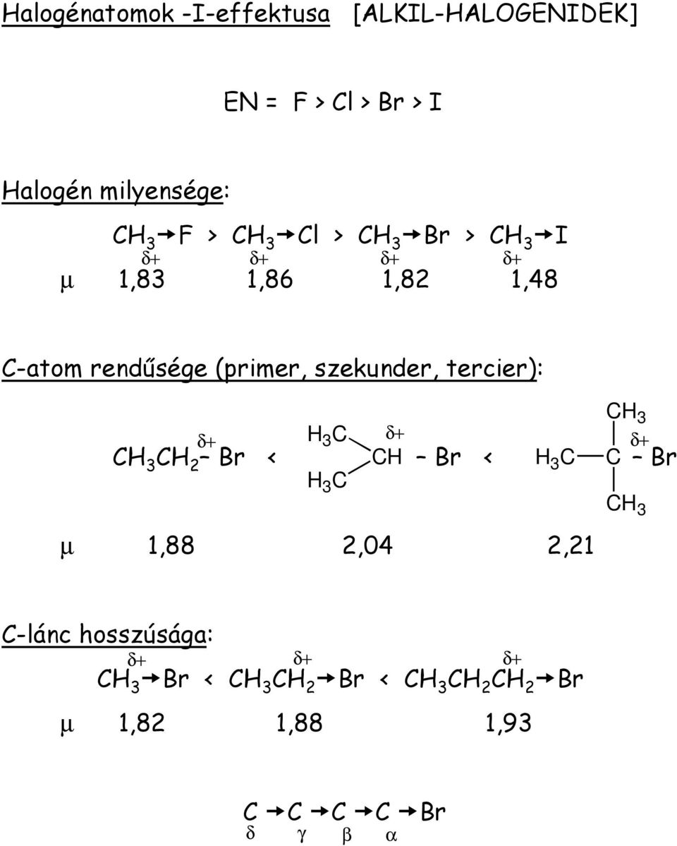 rendűsége (primer, szekunder, tercier): 3 δ+ 3 δ+ δ+ 3 2 Br < Br < 3 Br 3 3 µ
