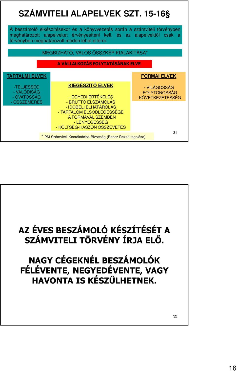 MEGBIZHATÓ, VALÓS ÖSSZKÉP KIALAKITÁSA* A VÁLLALKOZÁS FOLYTATÁSÁNAK ELVE TARTALMI ELVEK FORMAI ELVEK -TELJESSÉG - VALÓDISÁG - ÓVATOSSÁG - ÖSSZEMÉRÉS KIEGÉSZITŐ ELVEK - EGYEDI ÉRTÉKELÉS - BRUTTÓ